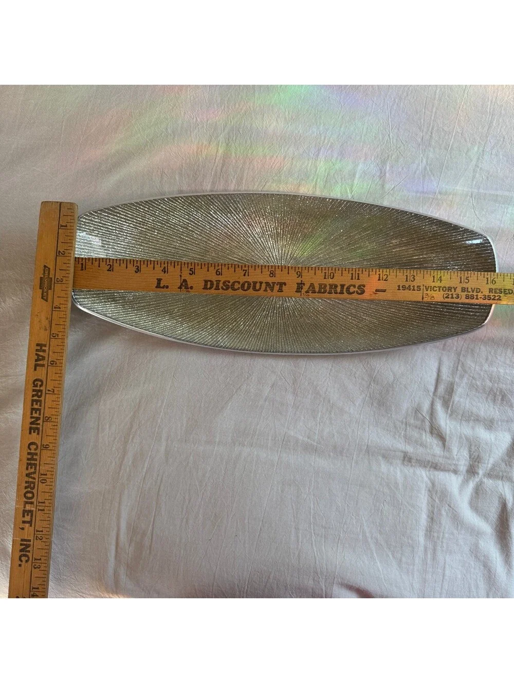 Simplydesignz Handcrafted Aluminum Oval Tray Silver Texture Sunburst Platter MCM